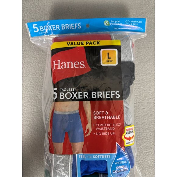 Hanes Mens Comfort Flex Waistband Soft Boxer Brief 5-Pack Multicolor Large NWT's - Picture 2 of 6